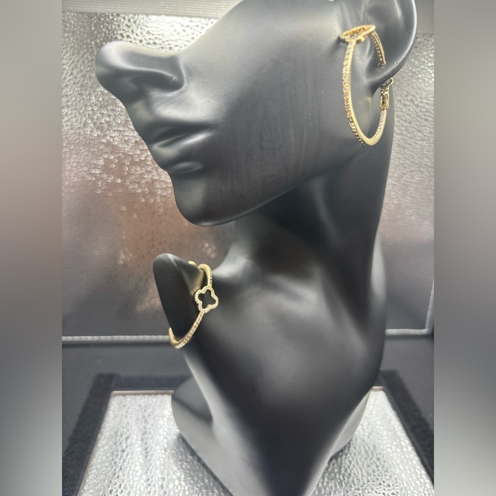 Sterling Silver Gold Hoop Earrings with Rhinestones.